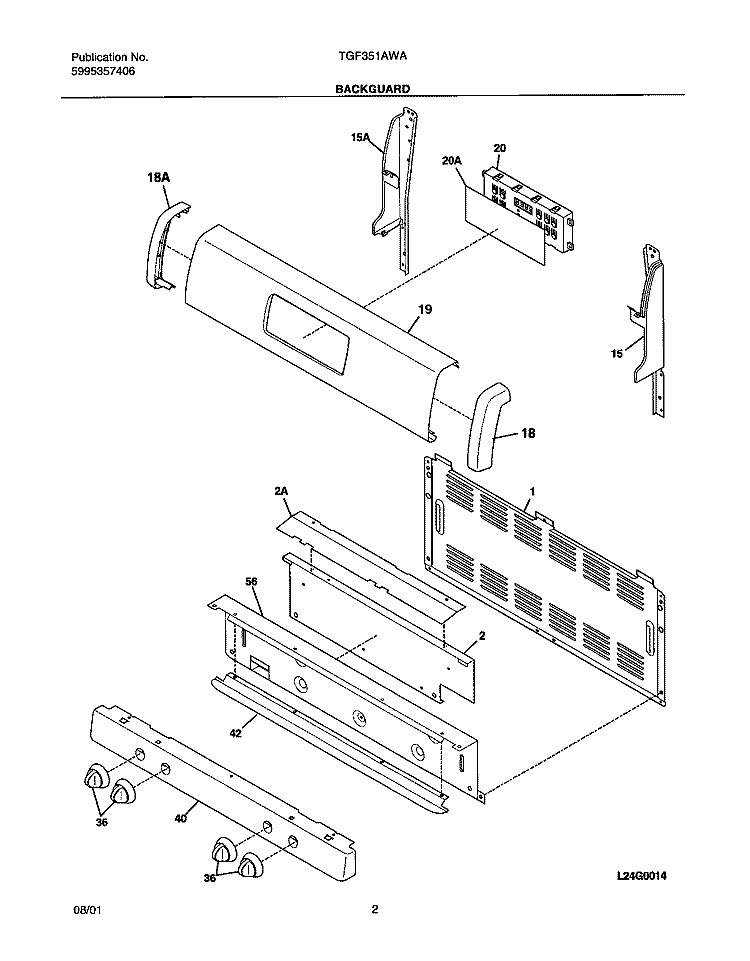 BACKGUARD Diagram and Parts List for TGF351AWA  Tappan Range