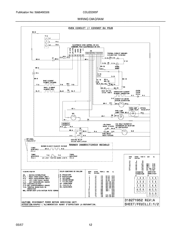 WIRING DIAGRAM Diagram and Parts List for CGLES385FS3  Frigidaire Wall Oven