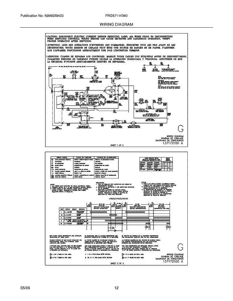 WIRING DIAGRAM Diagram and Parts List for FRG5711KW0  Frigidaire Dryer