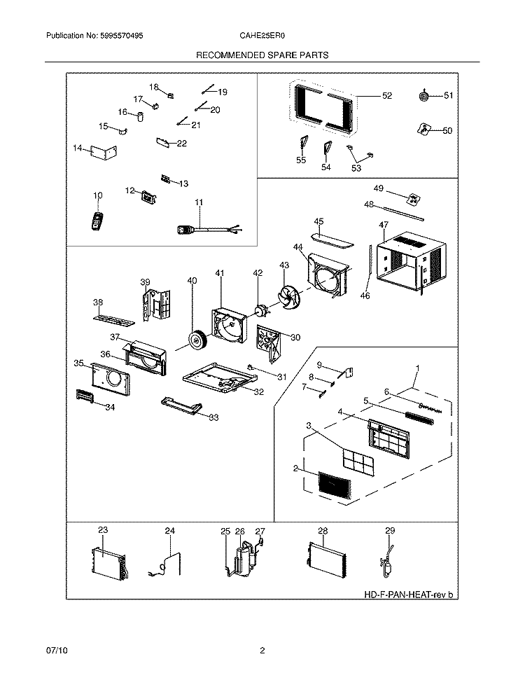 RECOMMENDED SPARE PARTS Diagram and Parts List for CAHE25ER0  Crosley Air Conditioner