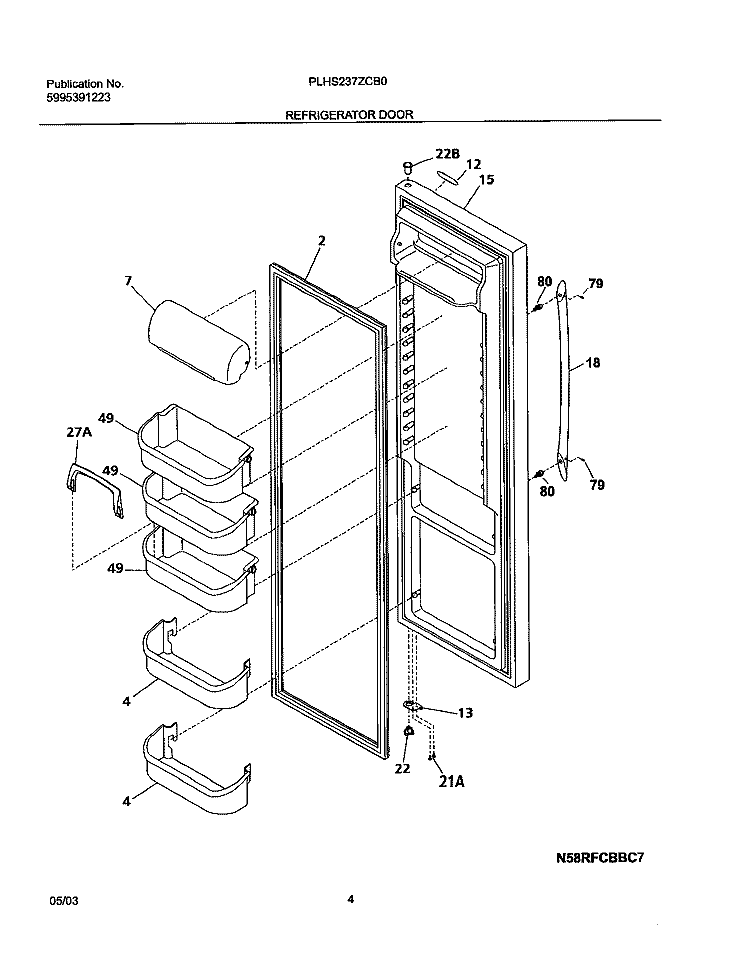 REFRIGERATOR DOOR Diagram and Parts List for PLHS237ZCB0  Frigidaire Refrigerator