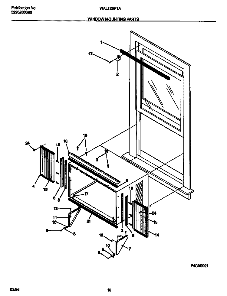 WINDOW MOUNTING PARTS Diagram and Parts List for WAL126P1A2  Frigidaire Air Conditioner