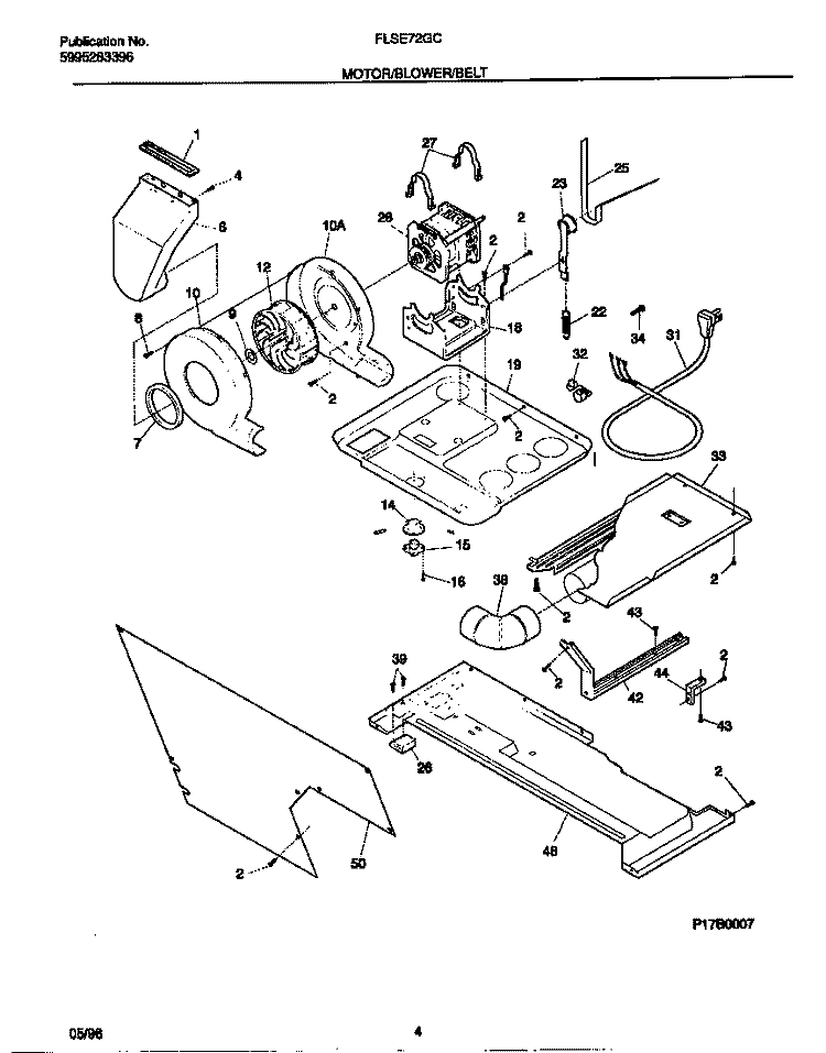 MOTOR / BLOWER / BELT Diagram and Parts List for FLSE72GCS2  Frigidaire Washer Dryer Combo