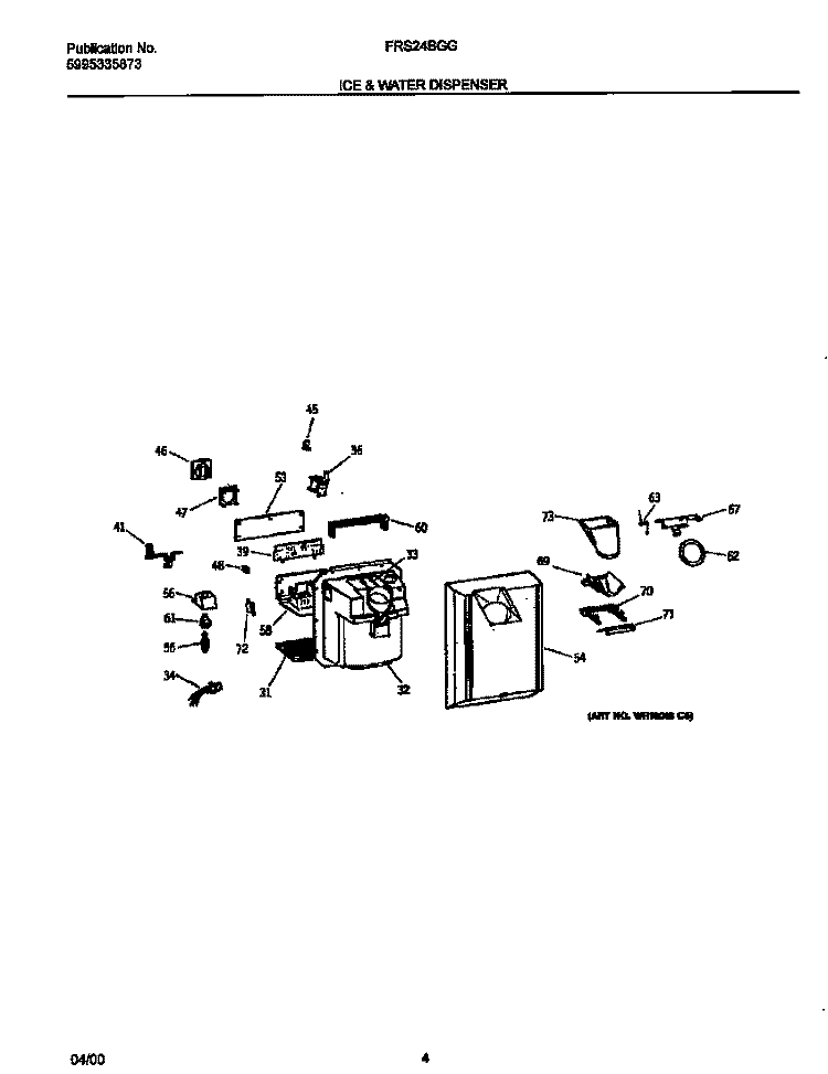 ICE & WATER DISPENSER Diagram and Parts List for FRS24BGGB8  Frigidaire Refrigerator