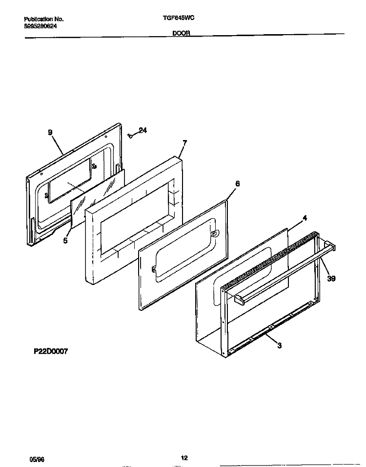 DOOR Diagram and Parts List for TGF645WCD2  Tappan Range