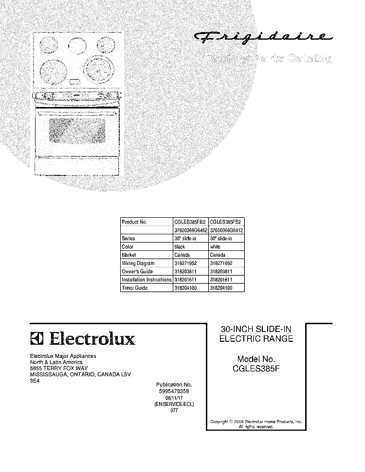 COVER Diagram and Parts List for CGLES385FS2  Frigidaire Range