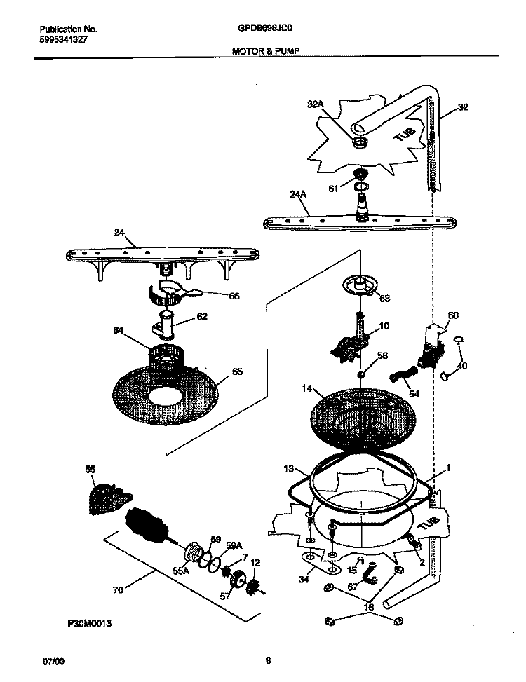 MOTOR Diagram and Parts List for GPDB698JC0  Frigidaire Dishwasher