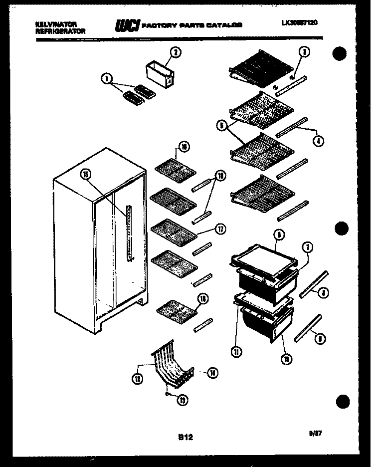 SHELVES AND SUPPORTS Diagram and Parts List for FSK190AN5T  Kelvinator Refrigerator