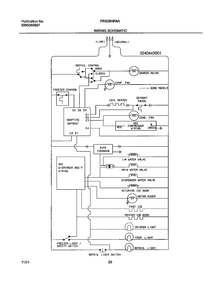 WIRING SCHEMATIC Diagram and Parts List for FRS26HR4AB1  Frigidaire Refrigerator