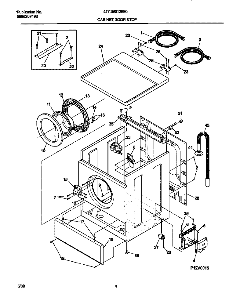 CABINET, DOOR & TOP Diagram and Parts List for 41739012890  Frigidaire Washer