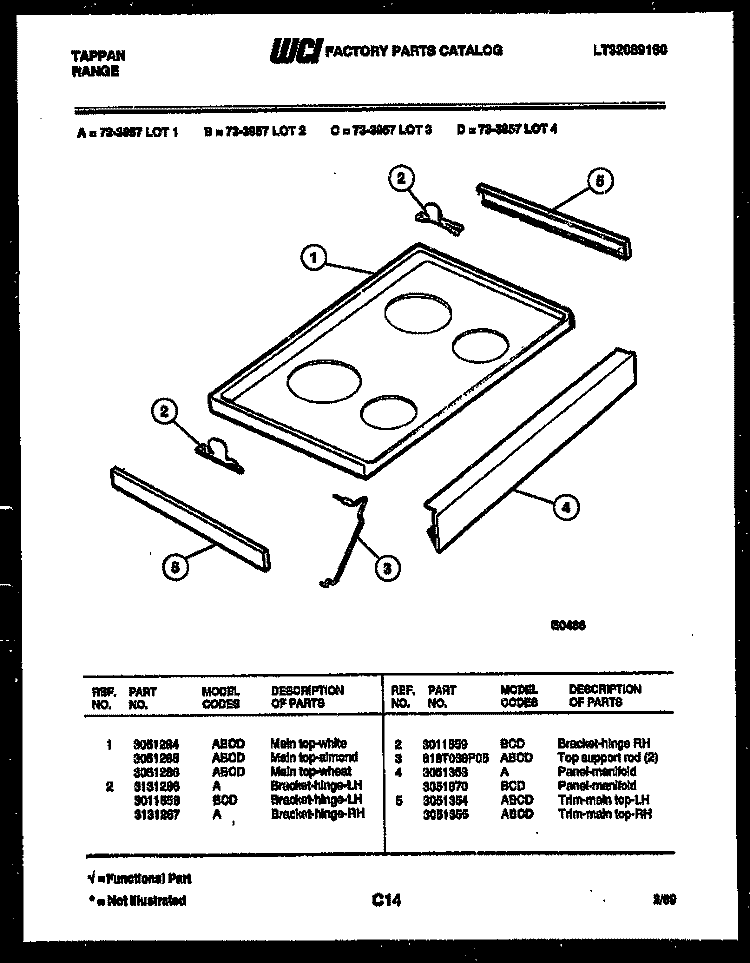 COOKTOP PARTS Diagram and Parts List for 73-3957-23-02  Tappan Range