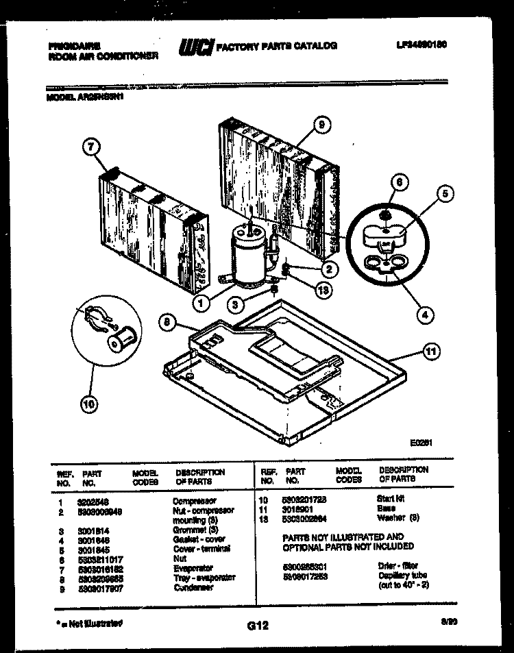 SYSTEM PARTS Diagram and Parts List for AR25NS5N1  Frigidaire Air Conditioner