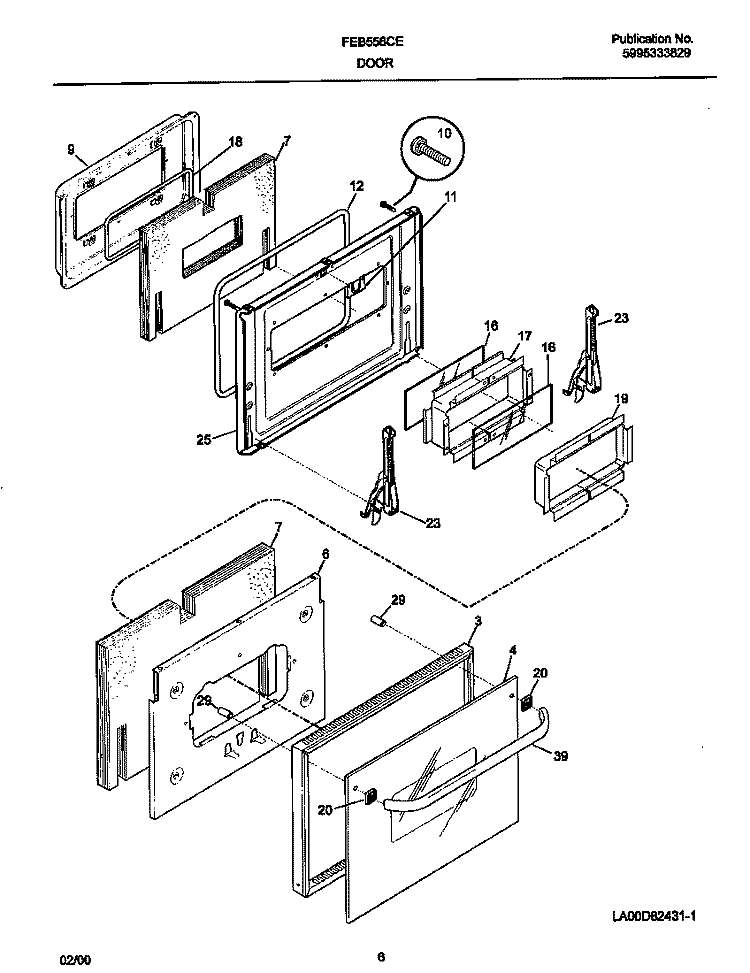 DOOR Diagram and Parts List for FEB556CETH  Frigidaire Wall Oven