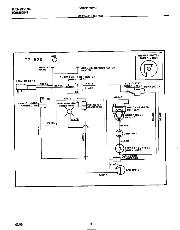 WIRING DIAGRAM Diagram and Parts List for MDH25WW2  Frigidaire Dehumidifier