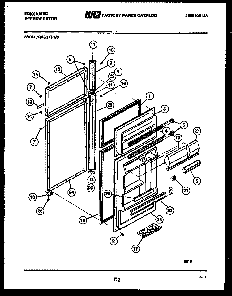 DOOR PARTS Diagram and Parts List for FPE21TFA3  Frigidaire Refrigerator