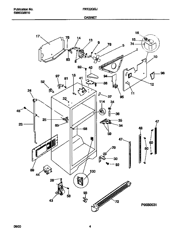 CABINET Diagram and Parts List for FRT22QGJD2  Frigidaire Refrigerator
