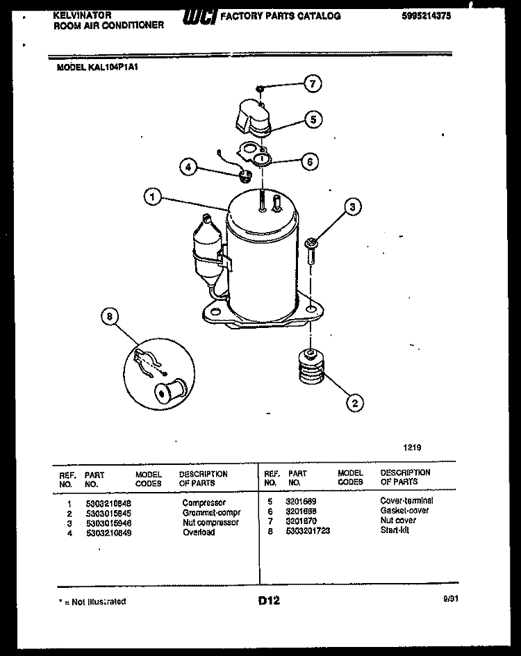 COMPRESSOR Diagram and Parts List for KAL104P1A1  Kelvinator Air Conditioner