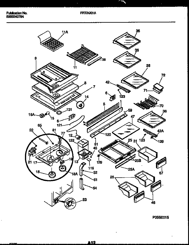 SHELVES AND SUPPORTS Diagram and Parts List for FRT24XHAD0  Frigidaire Refrigerator