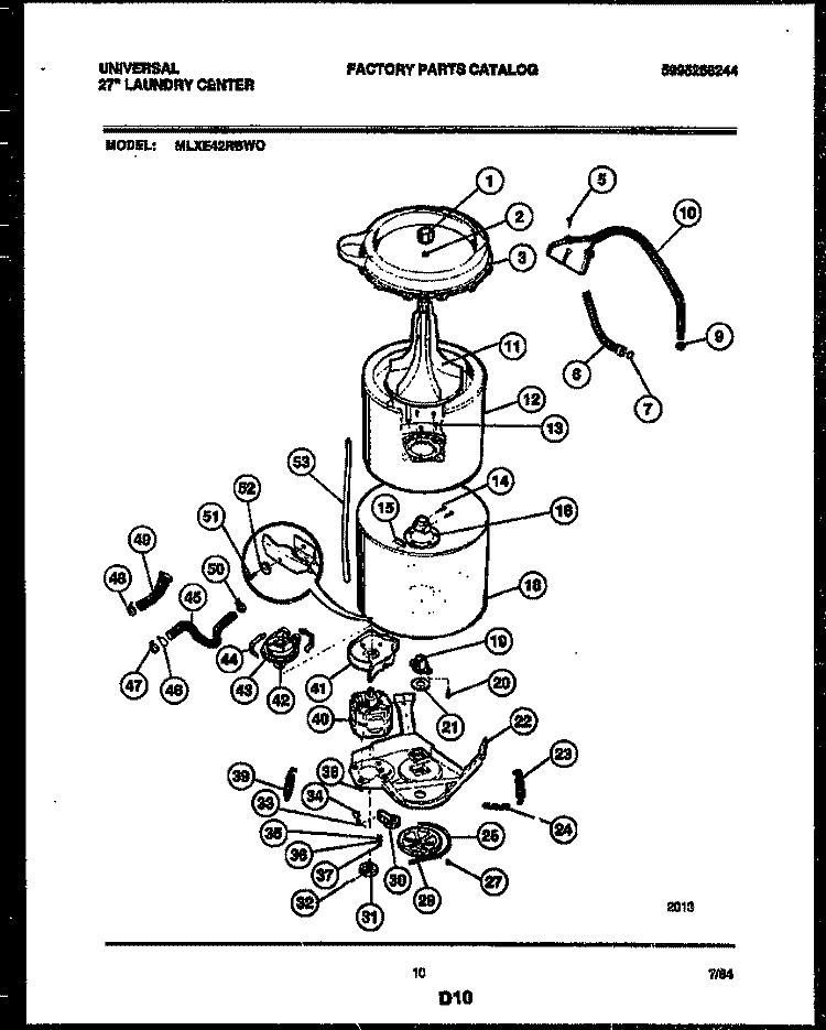 TUB DETAIL Diagram and Parts List for MLXE42RBD0  Frigidaire Washer Dryer Combo