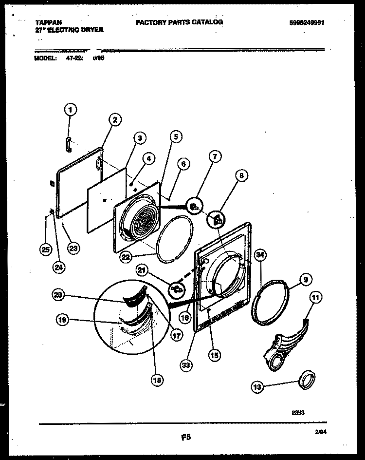 DOOR PARTS Diagram and Parts List for 47-2251-23-05  Tappan Dryer
