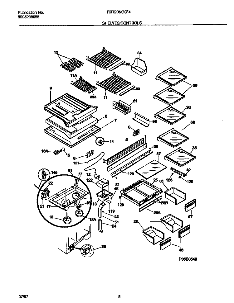 SHELVES Diagram and Parts List for FRT20NGCB4  Frigidaire Refrigerator