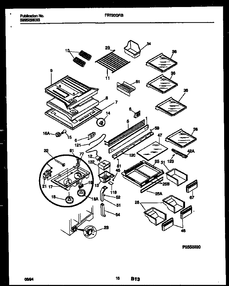 SHELVES AND SUPPORTS Diagram and Parts List for FRT20QRBW0  Frigidaire Refrigerator