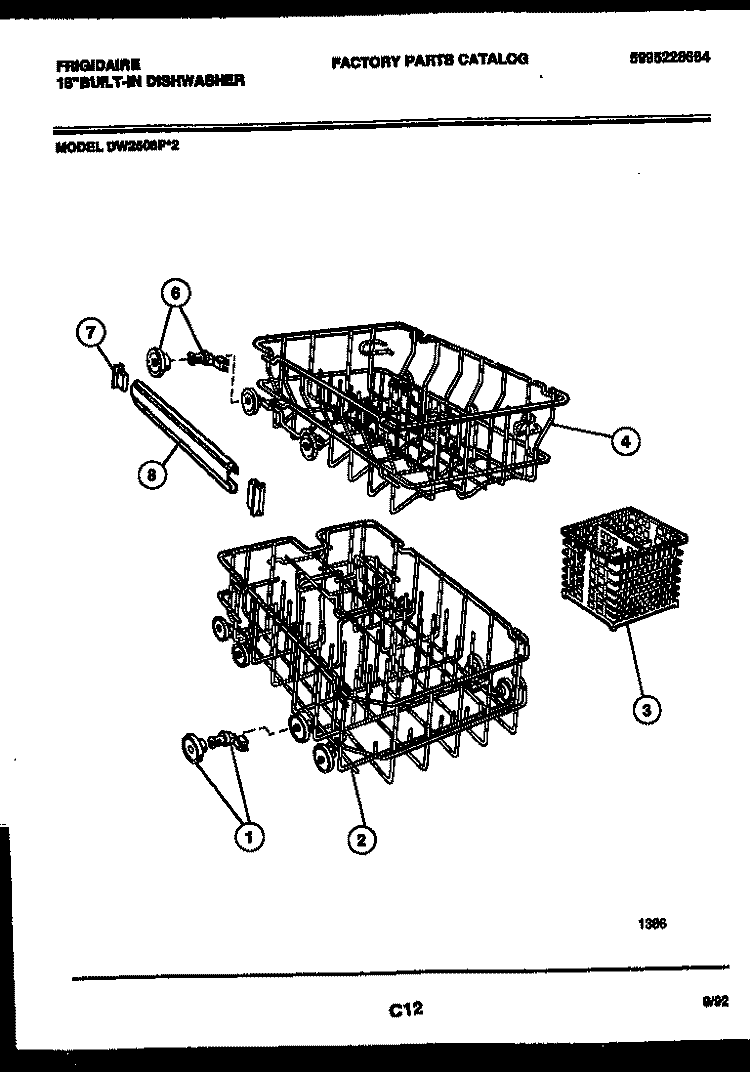 RACKS AND TRAYS Diagram and Parts List for DW2508PW2  Frigidaire Dishwasher