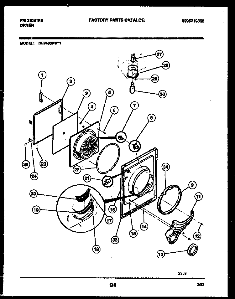 DOOR PARTS Diagram and Parts List for DE7400PW1  Frigidaire Dryer