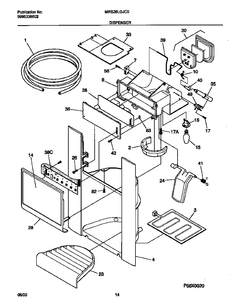 I&W DISPENSER Diagram and Parts List for MRS26LGJC0  Frigidaire Refrigerator