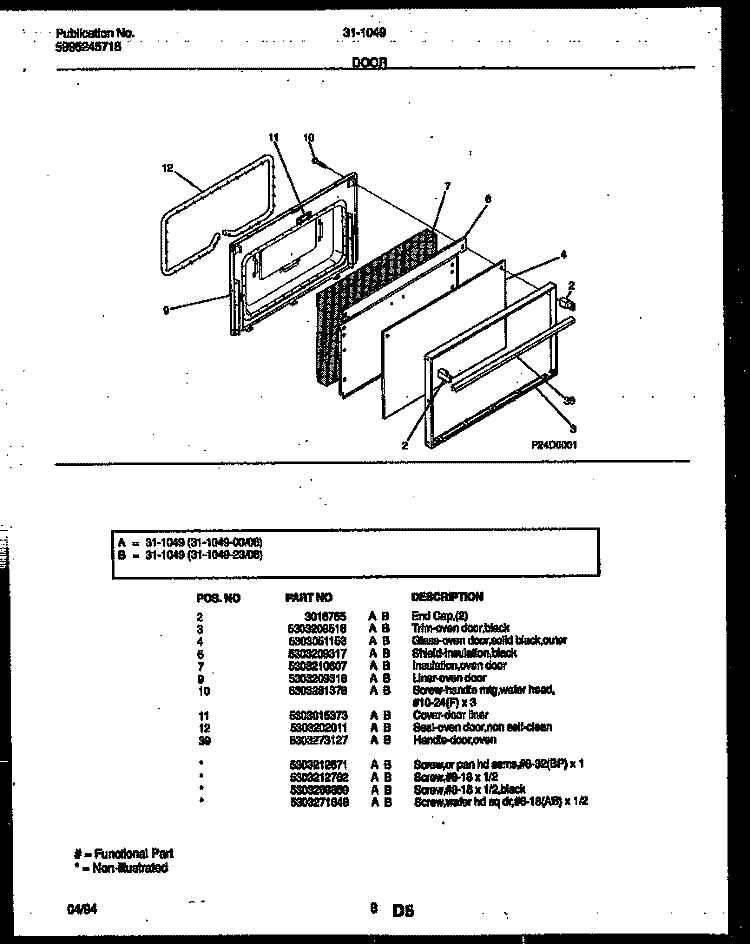 DOOR PARTS Diagram and Parts List for 31-1049-23-06  Tappan Range