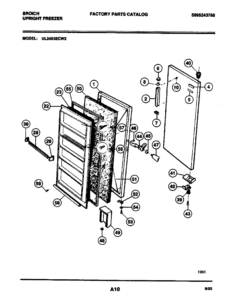 DOOR Diagram and Parts List for UL2493ECW2  Electrolux Freezer