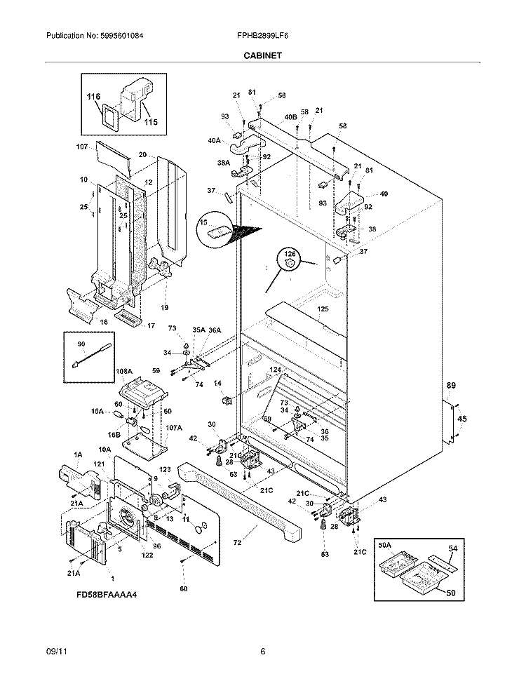 CABINET Diagram and Parts List for FPHB2899LF6  Frigidaire Refrigerator