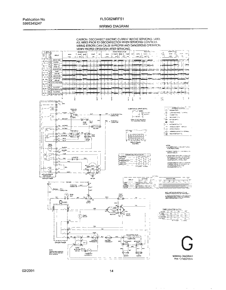 131993700 WIRING DIAGRAM Diagram and Parts List for FLSG62MRFS1  Frigidaire Washer Dryer Combo