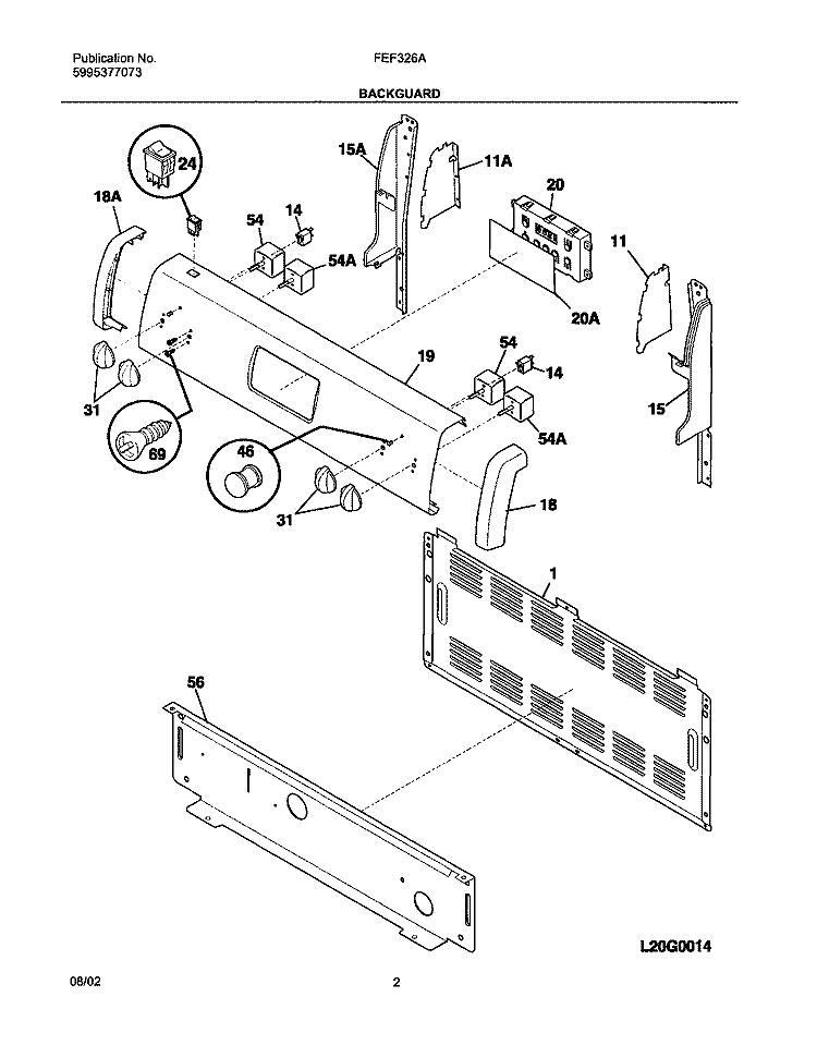 BACKGUARD Diagram and Parts List for FEF326ABC  Frigidaire Range