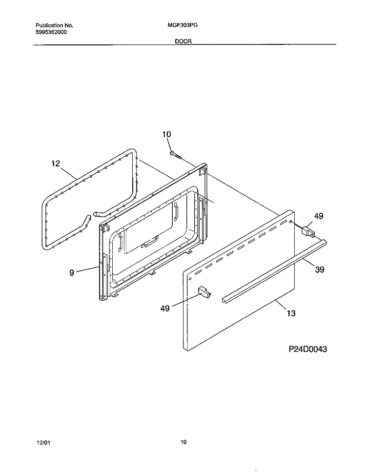 DOOR Diagram and Parts List for MGF303PGWK  Uni Range