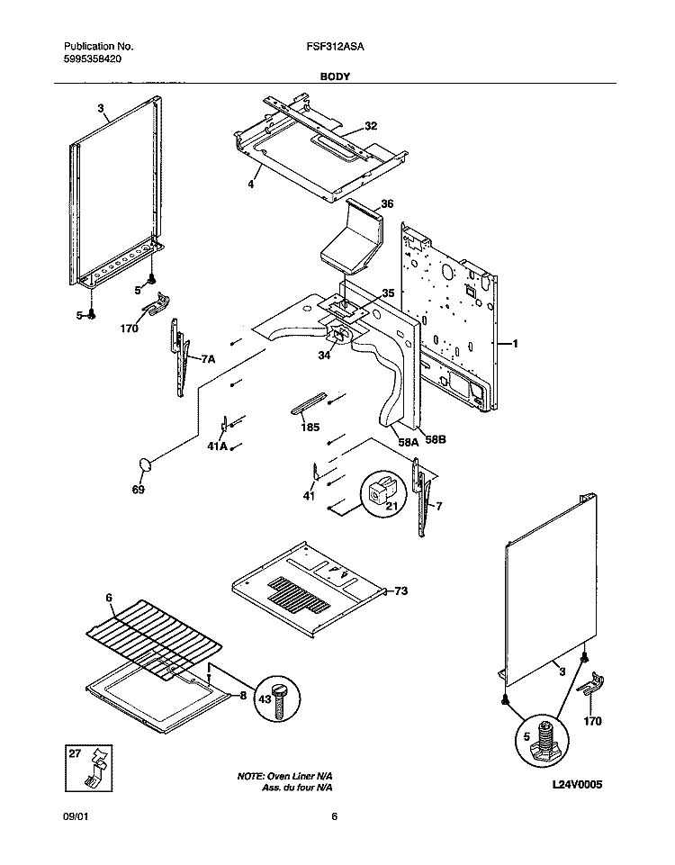 BODY Diagram and Parts List for FSF312ASA  Frigidaire Range