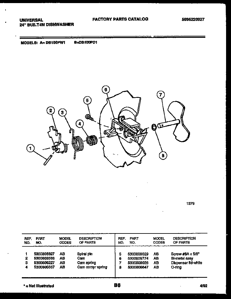 CAM Diagram and Parts List for DB100PW1  Frigidaire Dishwasher