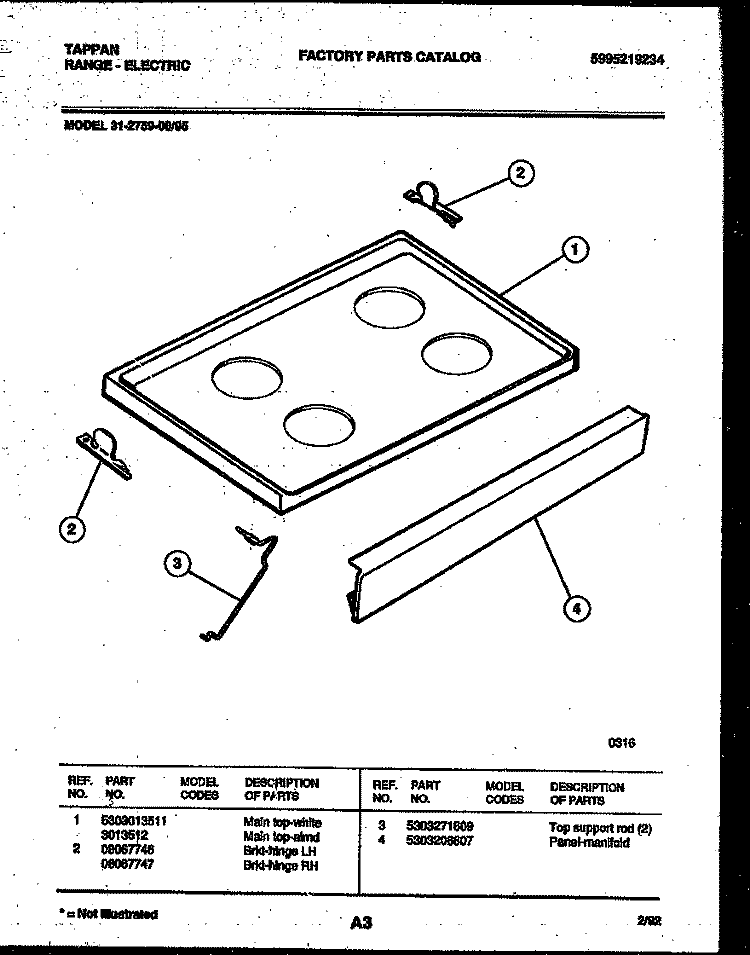 COOKTOP PARTS Diagram and Parts List for 31-2759-00-05  Tappan Range