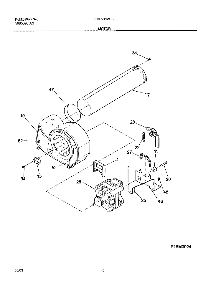 MOTOR Diagram and Parts List for FGR211AS3  Frigidaire Dryer