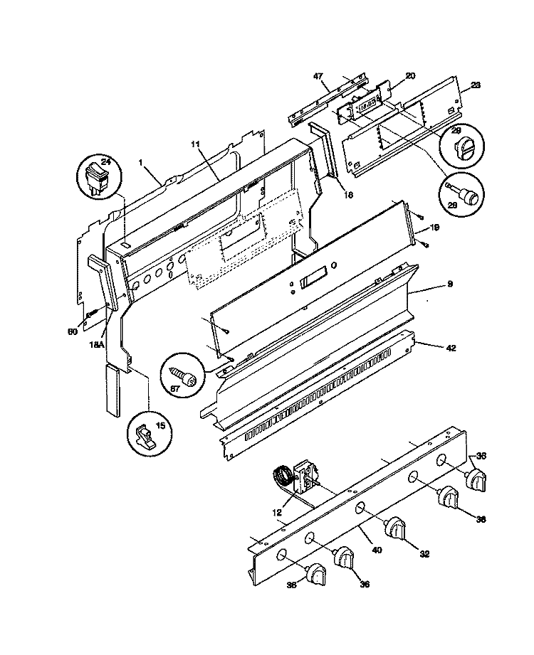 BACKGUARD Diagram and Parts List for WGF325BADB  Frigidaire Range