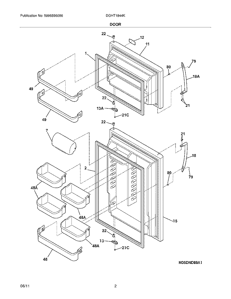 DOOR Diagram and Parts List for DGHT1844KR5  Frigidaire Refrigerator