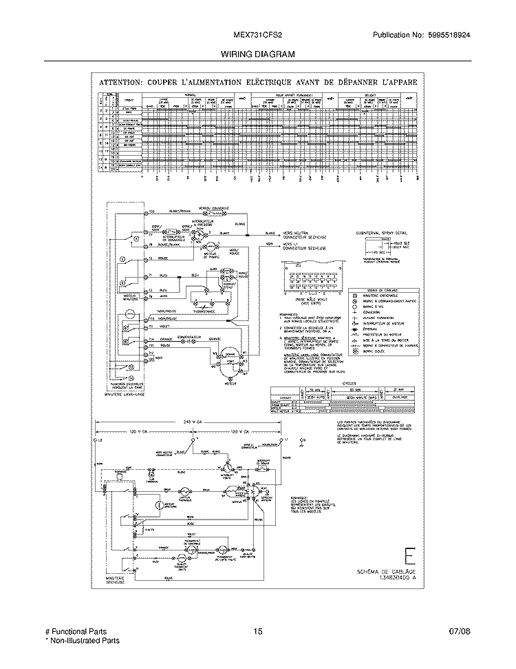 WIRING DIAGRAM Diagram and Parts List for MEX731CFS2  Uni Washer Dryer Combo