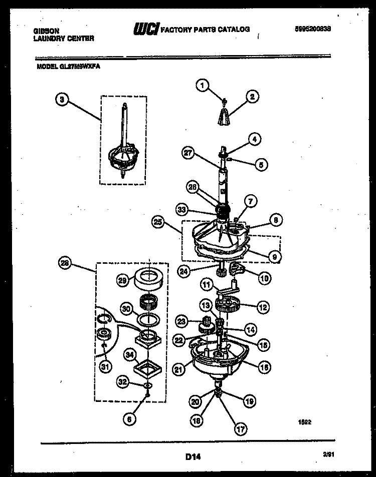 TRANSMISSION PARTS Diagram and Parts List for GL27M6WXFA  Gibson Washer Dryer Combo