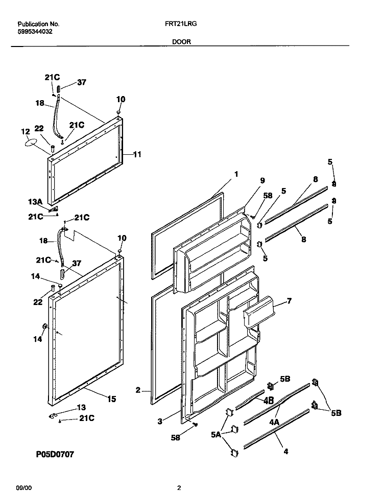 DOOR Diagram and Parts List for FRT21LRGD8  Frigidaire Refrigerator
