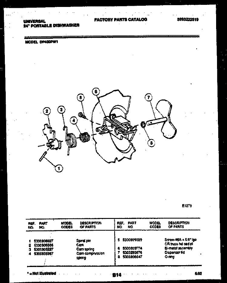 CAM Diagram and Parts List for DP400PWW1  Frigidaire Dishwasher