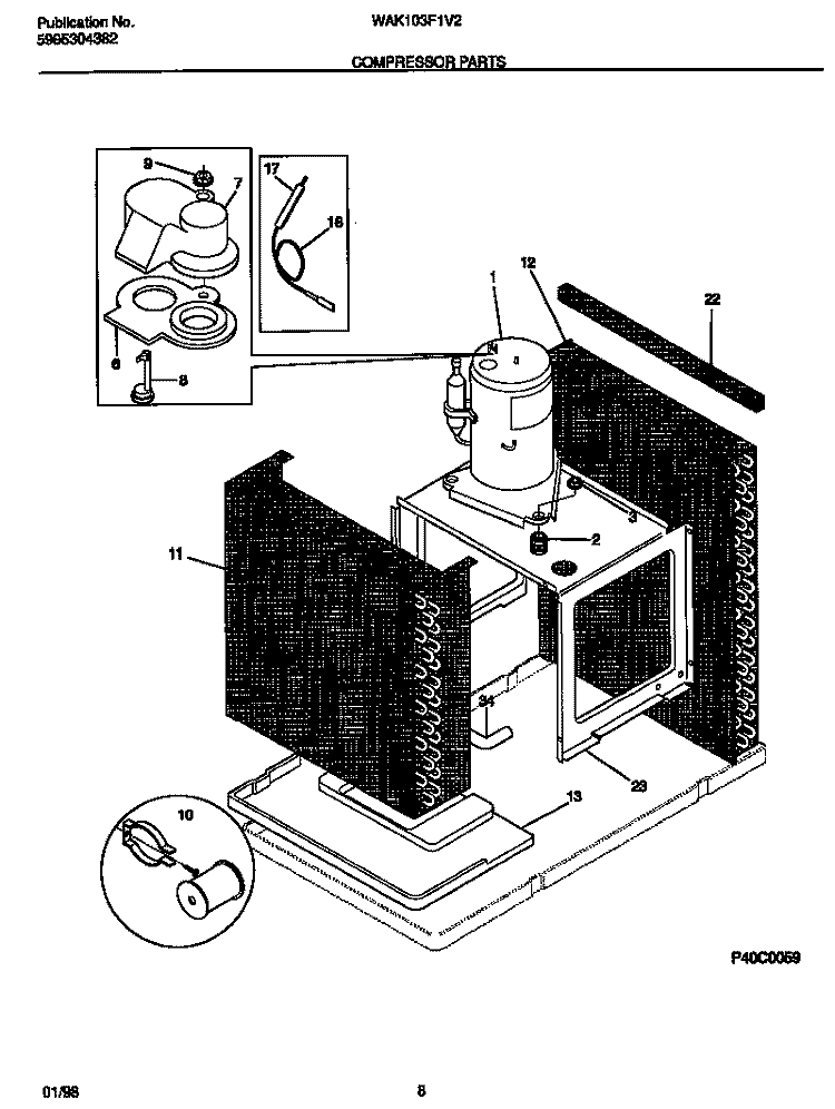 COMPRESSOR PARTS Diagram and Parts List for WAK103F1V2  Frigidaire Air Conditioner