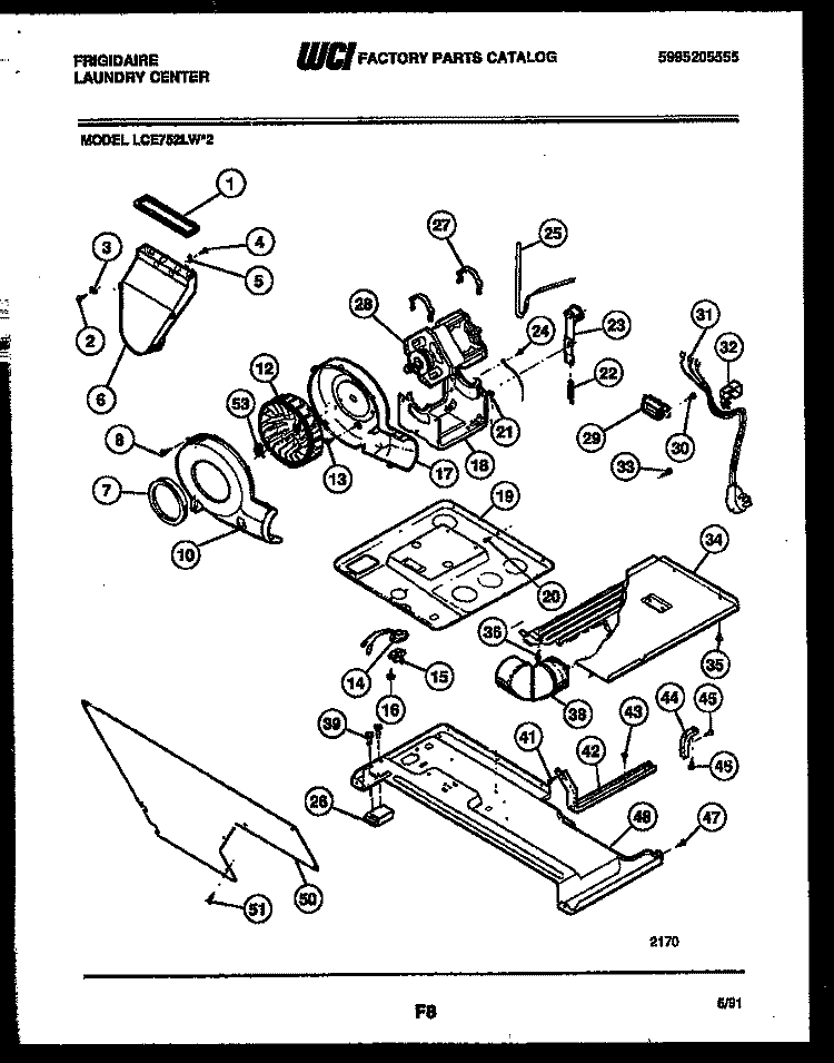 MOTOR, BLOWER AND BODY ASSEMBLY Diagram and Parts List for LCE752LL2  Frigidaire Washer Dryer Combo