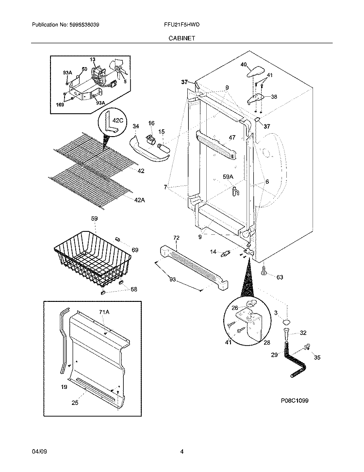 CABINET Diagram and Parts List for FFU21F5HWD  Frigidaire Freezer