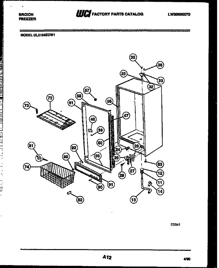 CABINET PARTS Diagram and Parts List for UL2164ECW1  Frigidaire Freezer