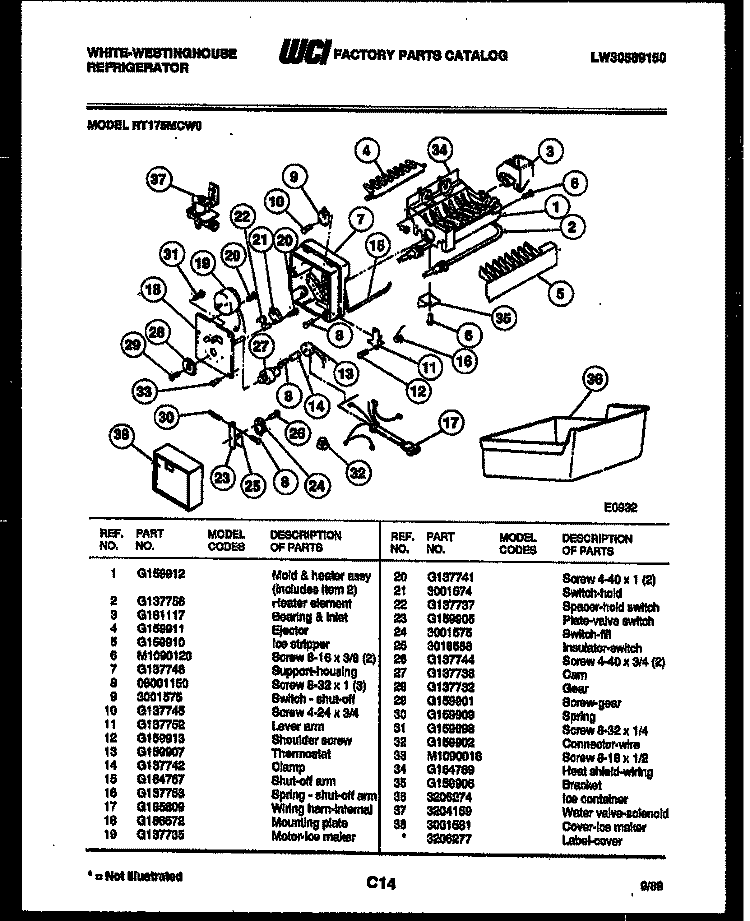 ICE MAKER PARTS Diagram and Parts List for RT175MCF0  Frigidaire Refrigerator